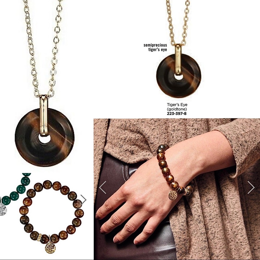 NWT, 2pc genuine Tiger’s Eye Natural Stone Set, Avon.